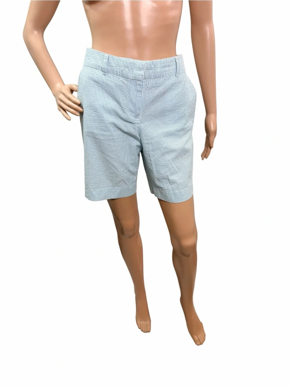 J Crew Women’s Size 6 Low Fit Blue White Striped Chino Shorts Crepe